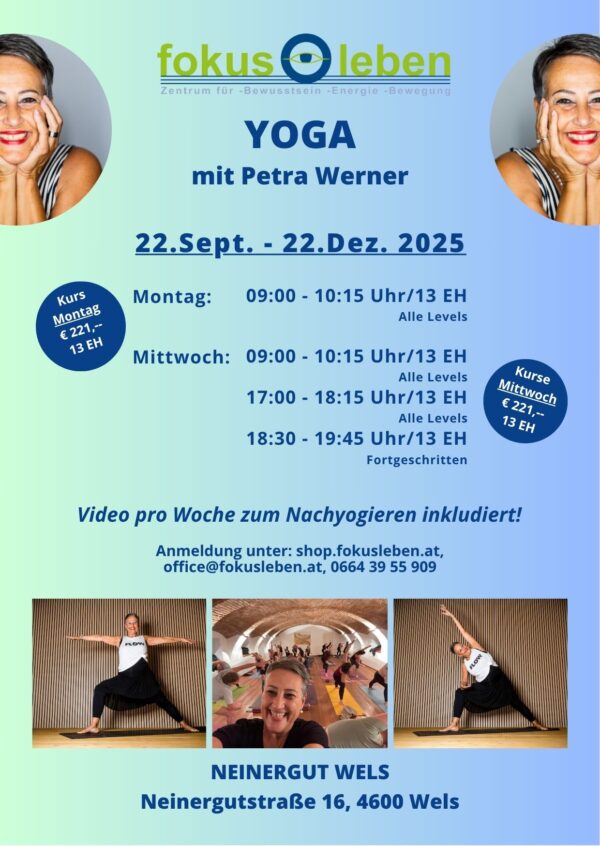 YOGAKURSE ab 22.Sept 2025 - inkl. YouTube Video zum Nachyogieren und Wiederholen der Einheiten
